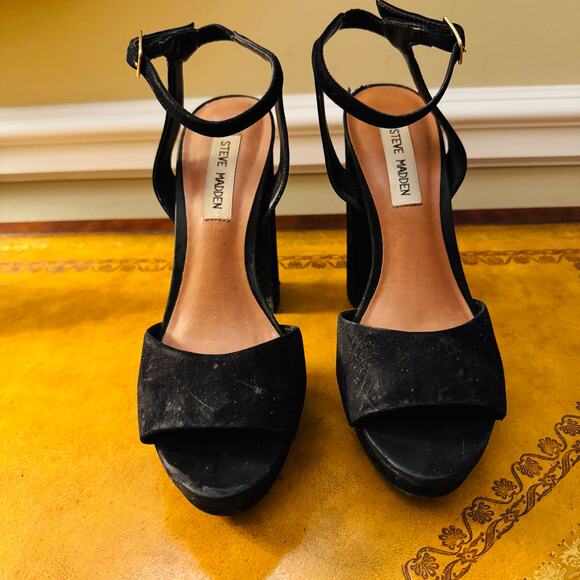 Steve Madden Womens Kierra Platform Black 70s Swagger Suede Sandals Size 8.5 - Picture 3 of 11